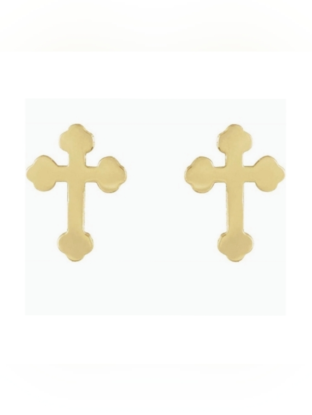 REAL 14K Yellow Gold Apostel's Orthodox Budded Design Cross Crucifix Stud Ear…